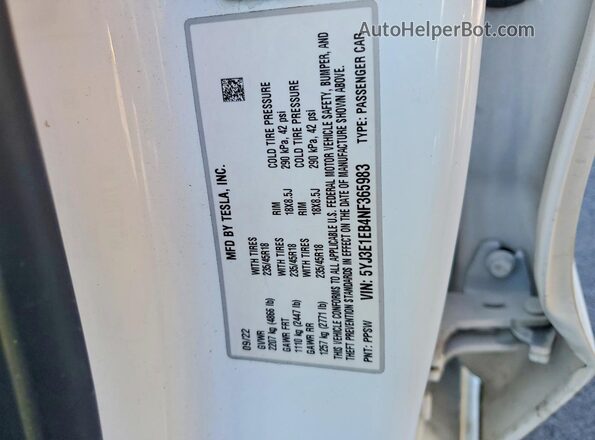 5YJ3E1EB4NF365983 2022 TESLA MODEL Белый Вид подкапотного пространства