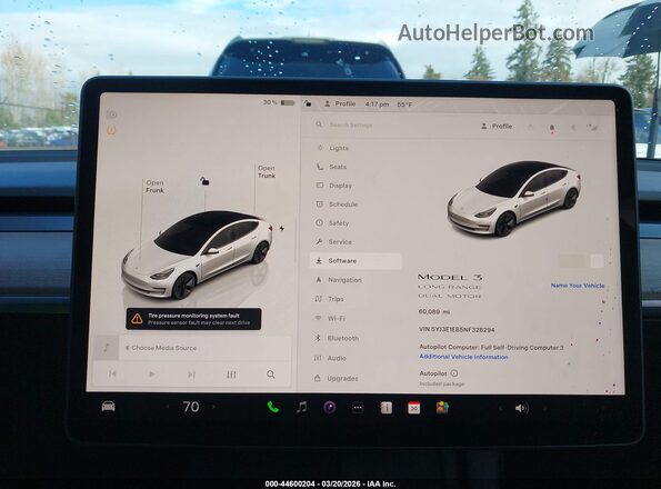 5YJ3E1EB5NF328294 2022 TESLA MODEL 3 White Widok tylnych siedzeń