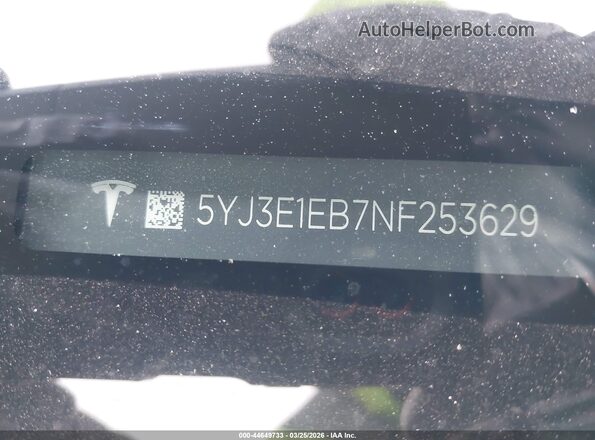 5YJ3E1EB7NF253629 2022 TESLA MODEL 3 Серый 
