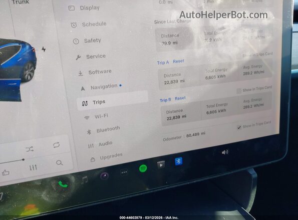 5YJ3E1EB8KF364959 2019 TESLA MODEL 3 Синий Вид задних сидений