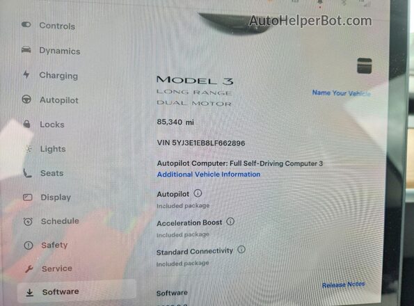 5YJ3E1EB8LF662896 2020 TESLA MODEL Black Widok zestawu wskaźników