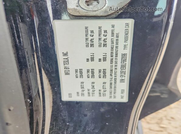 5YJ3E1EB8LF662896 2020 TESLA MODEL Black Widok naklejki z numerem VIN