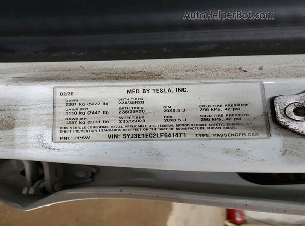 5YJ3E1EC2LF641471 2020 TESLA MODEL Белый Вид подкапотного пространства