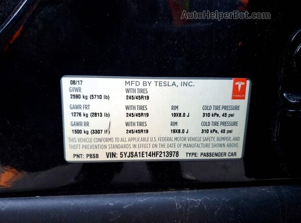 5YJSA1E14HF213978 2017 TESLA MODEL Черный Вид подкапотного пространства