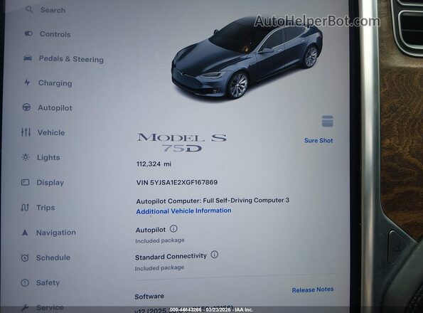 5YJSA1E2XGF167869 2016 TESLA MODEL S Серый Вид задних сидений