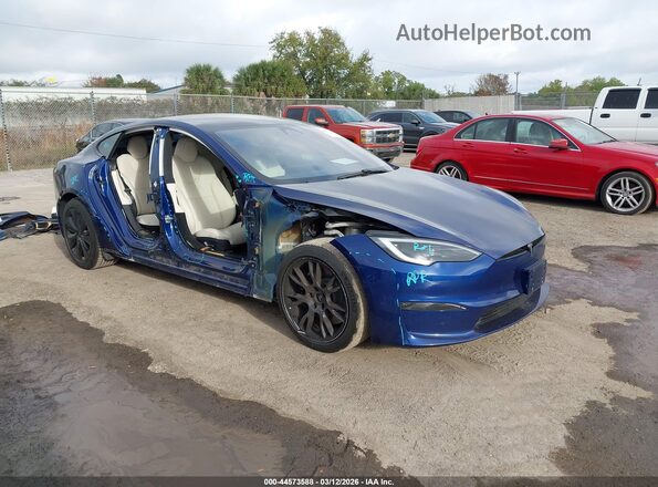 5YJSA1E56NF493675 2022 TESLA MODEL S Синий Передняя правая четверть