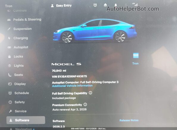 5YJSA1E56NF493675 2022 TESLA MODEL S Синий Вид задних сидений