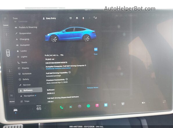 5YJSA1E56NF493675 2022 TESLA MODEL S Синий 
