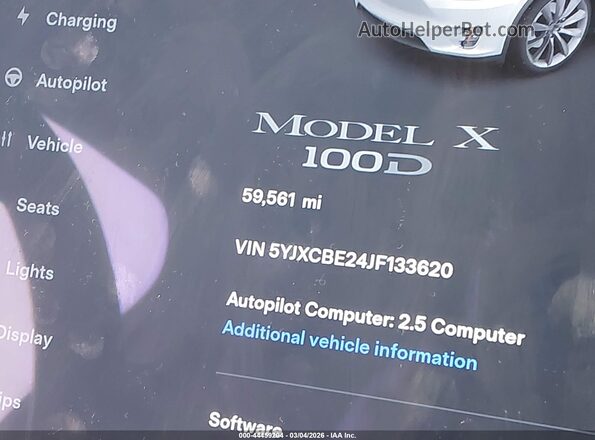 5YJXCBE24JF133620 2018 TESLA MODEL X Белый Панорамный вид салона 360°