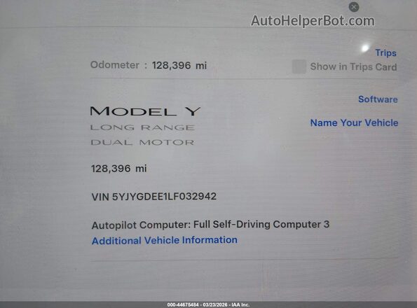 5YJYGDEE1LF032942 2020 TESLA MODEL Y Синий Вид задних сидений