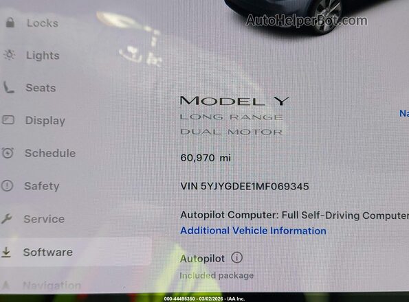 5YJYGDEE1MF069345 2021 TESLA MODEL Y Gray Vista de los asientos traseros