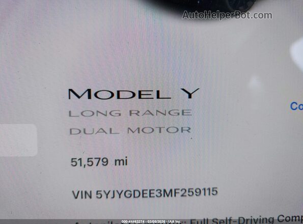 5YJYGDEE3MF259115 2021 TESLA MODEL Y Black Вид задніх сидінь