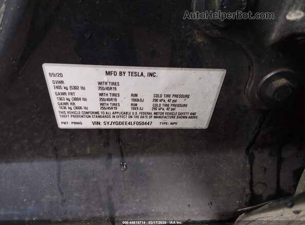 5YJYGDEE4LF050447 2020 TESLA MODEL Y Серый Вид подкапотного пространства