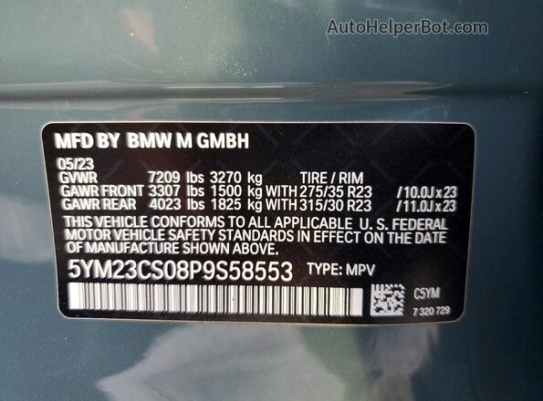5YM23CS08P9S58553 2023 BMW OTHER Green Widok naklejki z numerem VIN