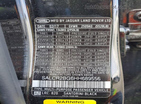 SALCR2BG6HH689556 2017 LAND ROVER DISCOVERY Черный Панорамный вид салона 360°