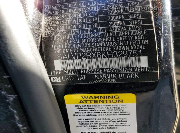 SALVP2RX8KH329751 2019 LAND ROVER RANGE ROVER EVOQUE Black Widok wnętrza 360 stopni