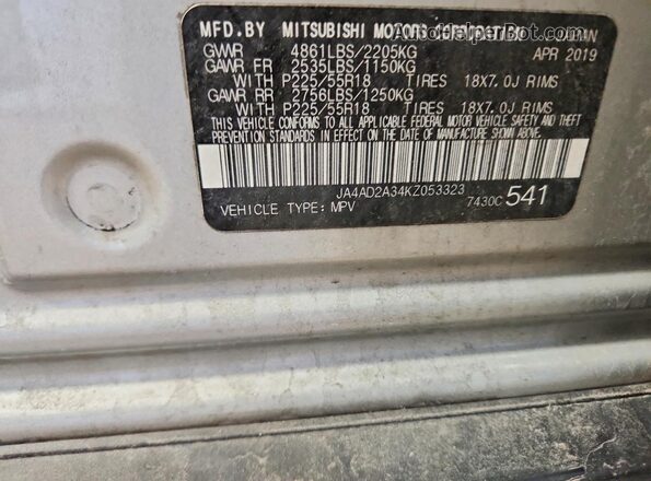 JA4AD2A34KZ053323 2019 MITSUBISHI OUTLANDER Silver Widok wnętrza 360 stopni
