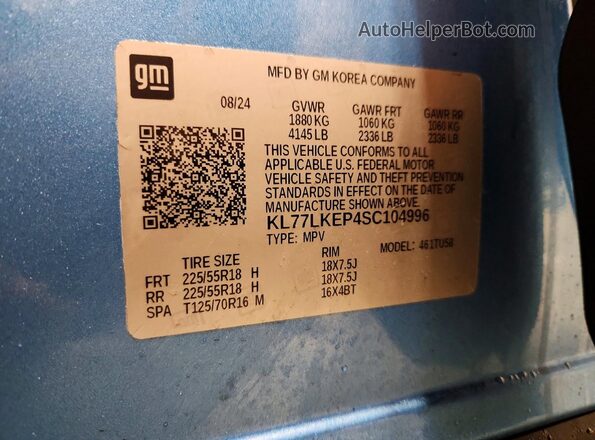 KL77LKEP4SC104996 2025 CHEVROLET TRAX Синий Панорамный вид салона 360°
