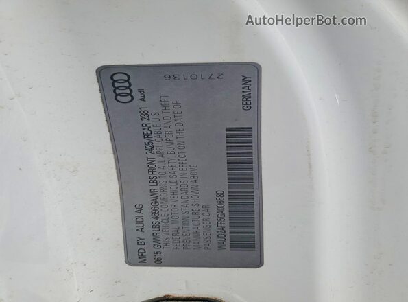 WAUD2AFR5GA006580 2016 AUDI OTHER Белый Вид наклейки с VIN-кодом