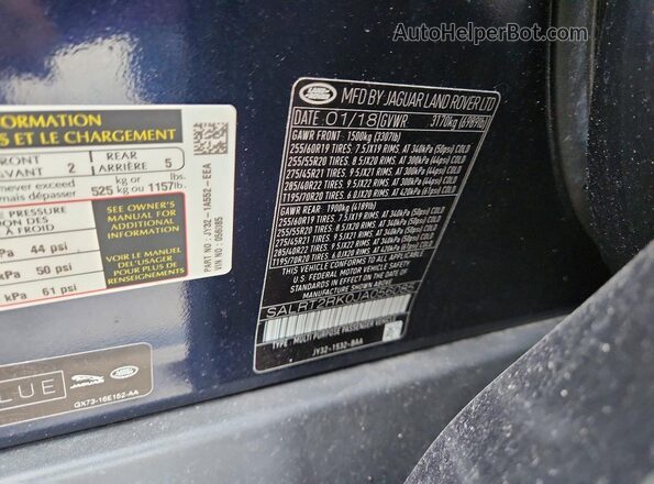 SALRT2RK0JA056085 2018 LAND ROVER DISCOVERY Blue Widok wnętrza 360 stopni