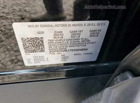 3GPKHVRJ7SS504694 2025 HONDA PROLOGUE Black Widok naklejki z numerem VIN