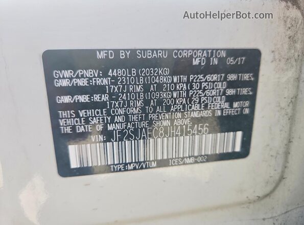 JF2SJAEC8JH415456 2018 SUBARU FORESTER 2.5 White Widok wnętrza 360 stopni
