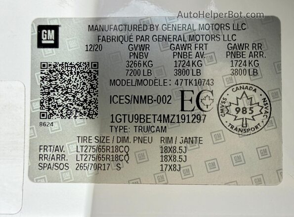 1GTU9BET4MZ191297 2021 GMC SIERRA Белый 