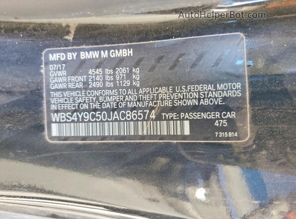 WBS4Y9C50JAC86574 2018 BMW M4 Черный Вид наклейки с VIN-кодом