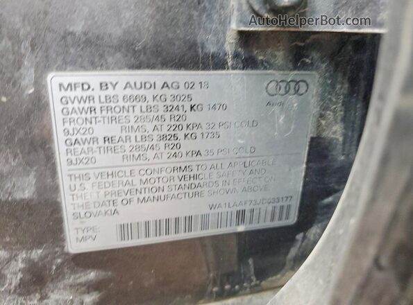 WA1LAAF73JD033177 2018 AUDI Q7 Gray Սալոնի 360 աստիճան տեսք