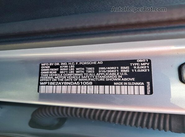 WP1BE2AY8NDA51058 2022 PORSCHE CAYENNE Silver 