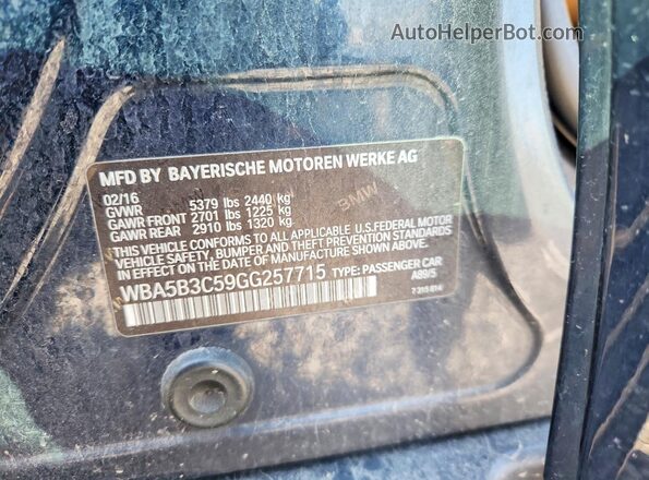 WBA5B3C59GG257715 2016 BMW 5 SERIES Черный Вид наклейки с VIN-кодом