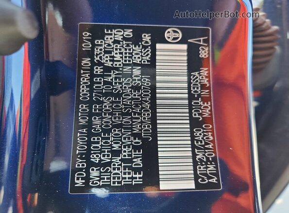 JTDBVRBD4KA007691 2019 TOYOTA MIRAI Blue ძრავის განყოფილების ხედი
