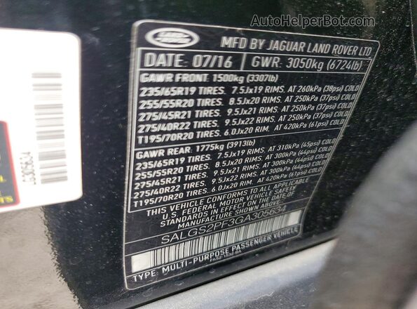 SALGS2PF3GA305634 2016 LAND ROVER RANGE ROVER Black 360 interior view