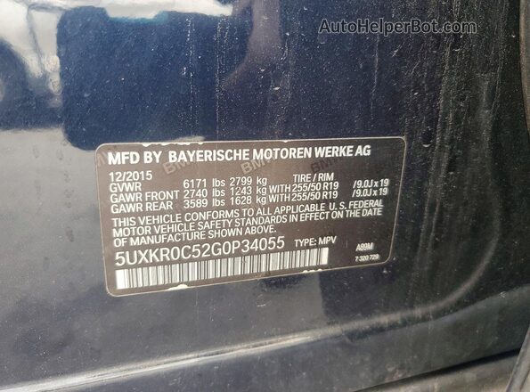 5UXKR0C52G0P34055 2016 BMW X5 Синий Панорамный вид салона 360°