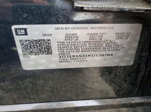 1G11X5S31KU138784 2019 CHEVROLET IMPALA Черный Вид подкапотного пространства