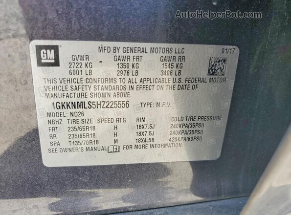 1GKKNMLS5HZ225556 2017 GMC ACADIA Серый Панорамный вид салона 360°