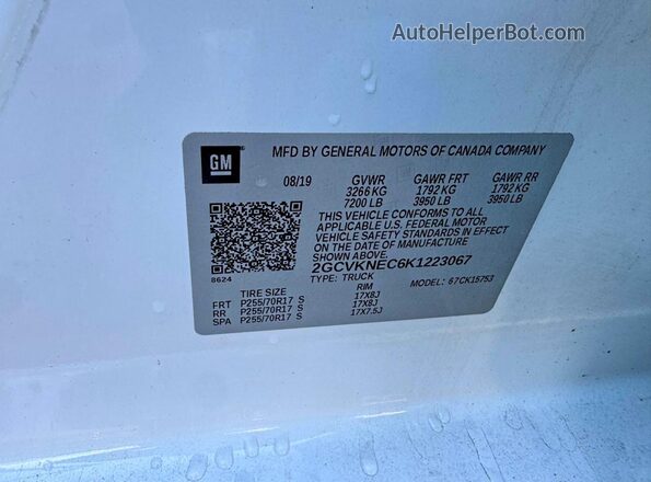 2GCVKNEC6K1223067 2019 CHEVROLET SILVERADO White VIN sticker view