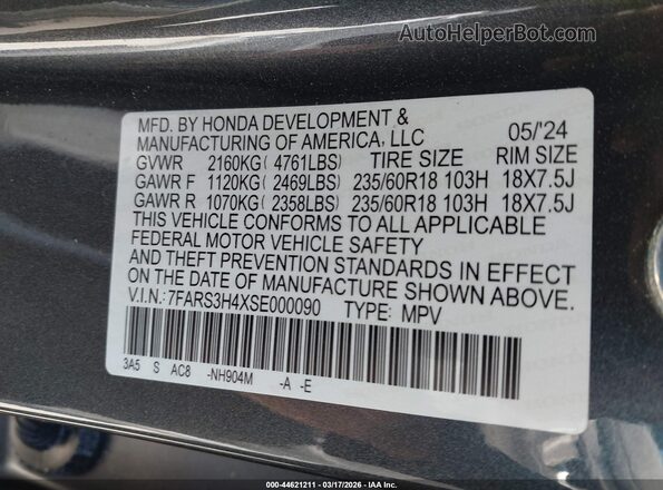 7FARS3H4XSE000090 2025 HONDA CR-V Gray Вид підкапотного простору