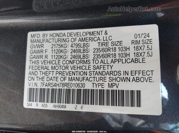 7FARS4H78RE010630 2024 HONDA CR-V Gray Widok komory silnika