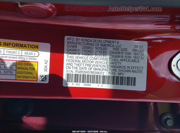 7FARS5H57RE008372 2024 HONDA CR-V HYBRID Red Engine compartment view