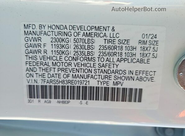7FARS5H83RE019721 2024 HONDA CR-V Белый Вид наклейки с VIN-кодом