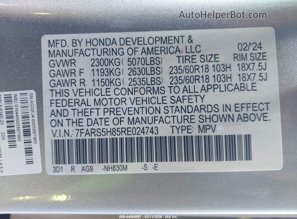 7FARS5H85RE024743 2024 HONDA CR-V HYBRID Silver Widok komory silnika