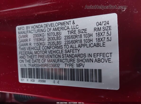 7FARS5H89RE036832 2024 HONDA CR-V HYBRID Red Widok komory silnika