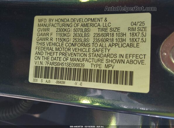 7FARS6H51SE098839 2025 HONDA CR-V HYBRID Blue Widok komory silnika