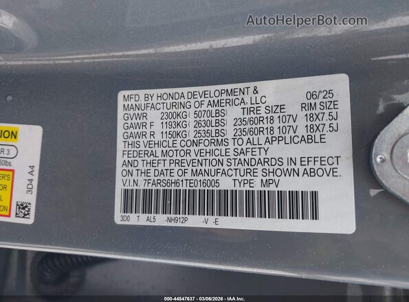 7FARS6H61TE016005 2026 HONDA CR-V HYBRID Серый Вид подкапотного пространства