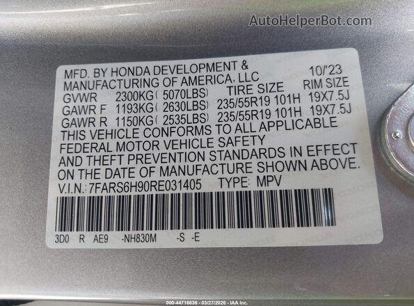 7FARS6H90RE031405 2024 HONDA CR-V HYBRID Серебряный Вид подкапотного пространства