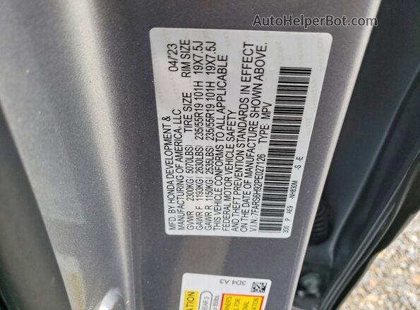 7FARS6H92PE027126 2023 HONDA CR-V Silver Вид наклейки з VIN-кодом