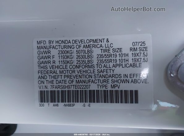7FARS6H97TE022207 2026 HONDA CR-V HYBRID White Widok komory silnika