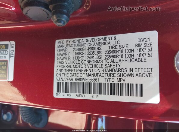 7FART6H80ME036861 2021 HONDA CR-V HYBRID Red ძრავის განყოფილების ხედი