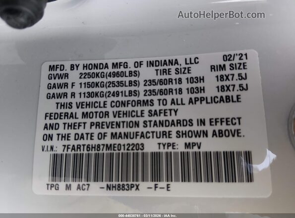 7FART6H87ME012203 2021 HONDA CR-V HYBRID Белый Вид подкапотного пространства